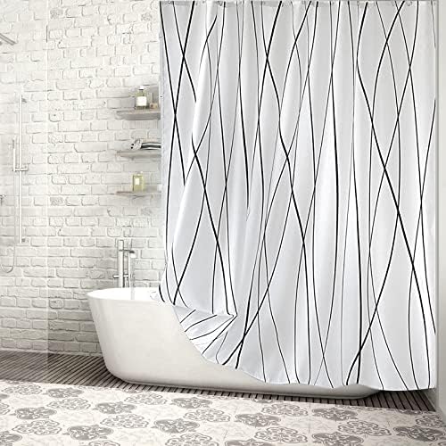 וילון מקלחת Vis'v, וילון מקלחת פסים מודרני וילון מקלחת וילון עמיד מים עם 12 ווים לגודל סטנדרטי של