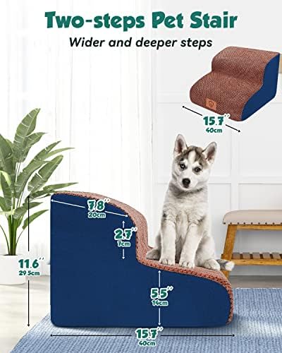 Tneltueb צפיפות גבוהה קצף מדרגות כלבים 2 שכבות, מדרגות כלבים עמוקות במיוחד, רמפת כלבים ללא החלקה, מדרגות חיית