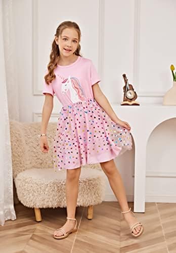 שמלות ילדה קטנות קיץ שרוול קצר קז'ן שמלת טוטו חד קרן לבנות חצאית טול 4-12 שנים
