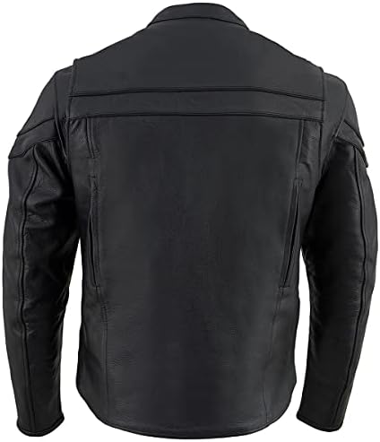 עור מילווקי SH1408 קרוסאובר ספורטיבי לגברים מאוורר ז'קט קטנוע עור שחור שחור