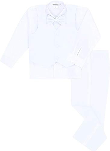 סט טוקסידו לבנים 5 חלקים-כולל ז ' קט רשמי, מכנסיים, חולצה, אפוד ועניבת פרפר-שחור