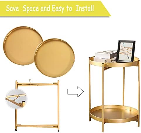 מתכת סוף שולחן, זהב עגול מתקפל צד שולחן קטן דקורטיבי ספה חטיף קפה צמח סטנד שולחן