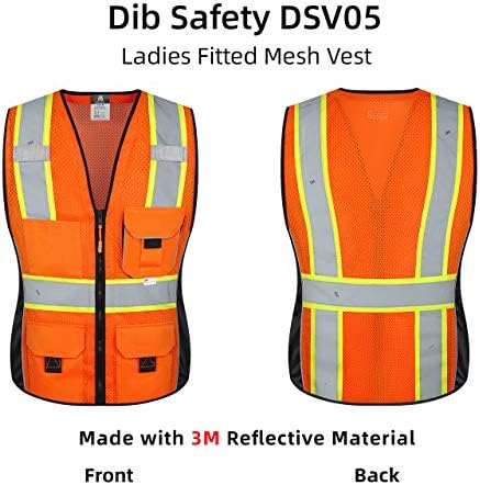 אפוד בטיחות DIB לנשים עם כיסים, נראות גבוהה של אפוד רפלקטיבי ברשת, ANSI Class 2 מיוצר עם קלטת