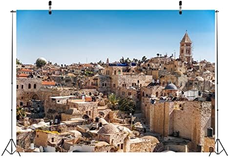 בלקו 9 * 6 רגל בד ירושלים עיר עתיקה רקע נוף עירוני ירושלים רקע מסגד כנסיית העיר סקייליין בתים