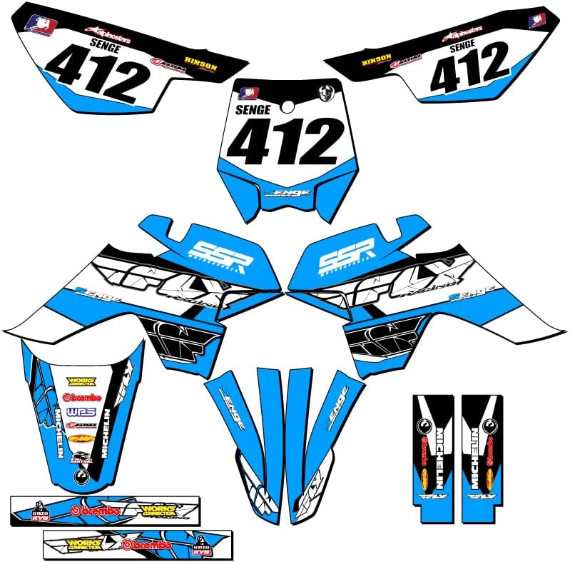 SR 110 DX 13 Fly Sky Blue Senge Graphics ערכה שלמה עם Rider I.D. תואם ל- SSR