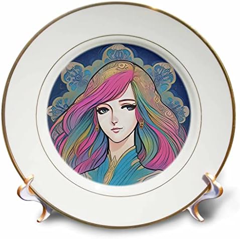 3drose Art Nouveau Woman. נסיכה צעירה מקסימה עם קאליסמן שיער צבעוני - צלחות