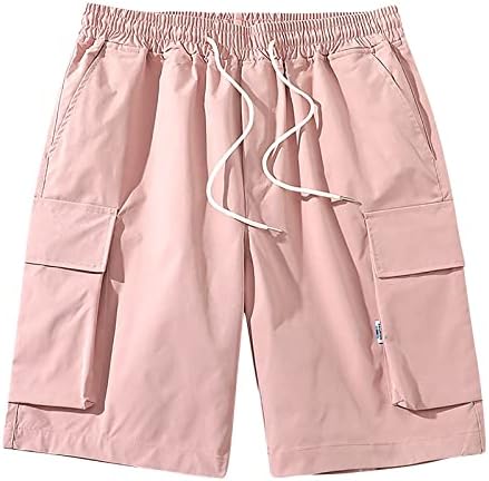 מכנסיים קצרים לגברים של ymosrh מכנסי מטען קיץ קצרים רופפים מכנסיים קצרים עם שרוך רב-כיס מזדמנים