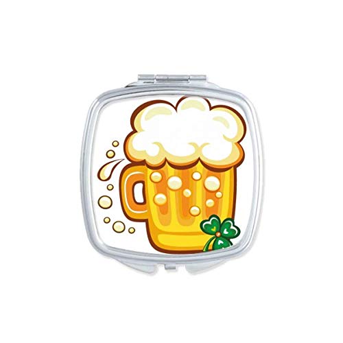 תלתן צהוב בירה אירלנד סנט פטריק יום מראה נייד קומפקטי כיס איפור כפול צדדי זכוכית