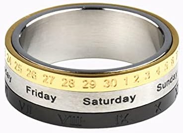 מודלים יכול להפוך רומי טקסט שבוע שלושה צבע לוח שנה נירוסטה טבעת אישיות גברים של זמן נחמד איכות טבעת טבעת