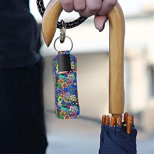 פרחים צבעוניים הדפסת שפתון מחזיק מחזיקי מפתחות עם מתכת מפתח טבעת מתאים לפסטיק גשש ולהגן, 5 יחידות