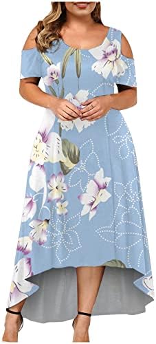 הצעת שמלה מזדמן צוואר פרח הדפסת בוהו כתף פרחוני ארוך שמלה קר או הדפסת גודל בתוספת קפלים שמלה עבור
