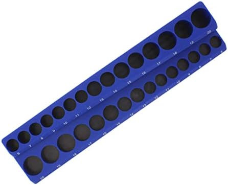 מארגן שקעים מגנטיים ABN - 3/8 שקעי מטרי כונן מארגן תיבת כלים הגדרת כלים - מחזיק שקע כחול 30 חריץ