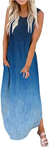 LMDUDAN 2023 שמלת מקסי קיץ לנשים שמלת טנק ללא שרוולים אופנה שמלות ללא שרוולים רופפות שמלות ארוכות נוחות