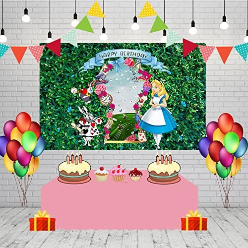 אליס בארץ הפלאות רקע עבור אספקת מסיבת יום הולדת 5 על 3 רגל עלים ירוקים רקע תמונה עבור אליס הפלאות נושא מסיבת