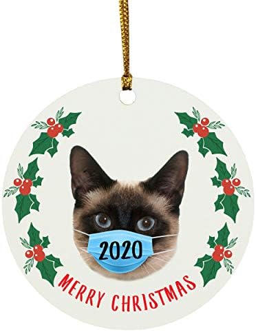שנה מותאמת אישית לחתול סיאמי זהב חום בהסגר בהתאמה אישית 2023 קישוטי עץ חג המולד מתנות לשנה חדשה 2024 מעגל קישוטים