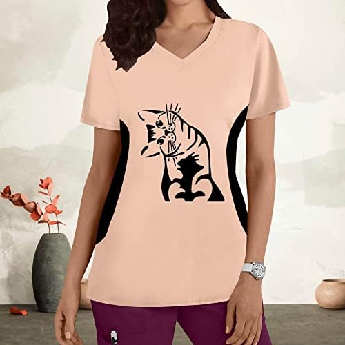 חולצות טי קיץ נשים נשים פלוס גודל עליון V צוואר חתולים עם שרוולים קצרים הדפסים חולצות חולצות חולצות חולצות עבודה