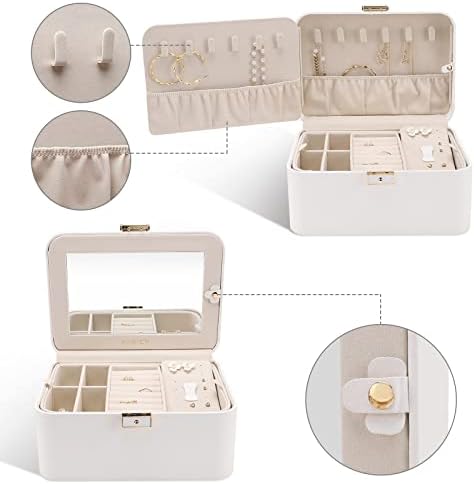 קופסת תכשיטים של Kamier Travel, 2 שכבות מארגן תכשיטים ניידים של PU עור, קיבולת גדולה, מנעול כפול