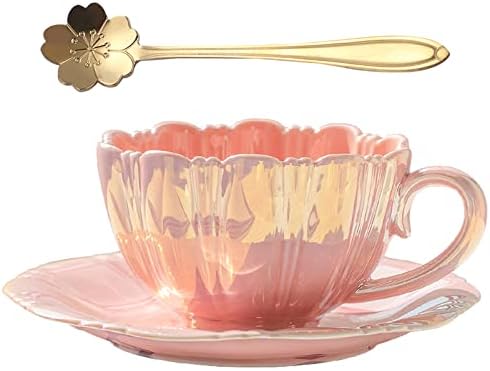 ספלי קפה חרסינה של AMOKK כוס תה בצורת פרחים ומערכת צלוחית למתנה ביתית עיצוב בית