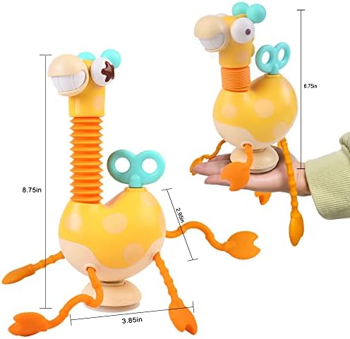 צעצועים חושיים לתינוק, מונטסורי סיליקון ג'ירפה משיכה צעצוע פעילות חוט צעצוע, עם צינור פופ מפתח