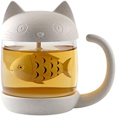 דיגון 10 עוז חתול חמוד כוס זכוכית ספל תה עם מסנן מסננת תה דגים