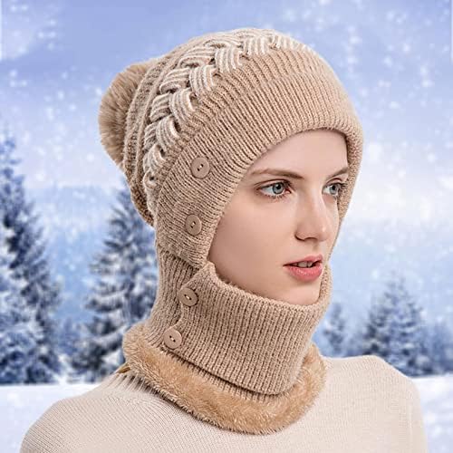 נשים חורפיות סתיו וחורף סרוג כובע פנים הגנה על צמר כובע ביב חמים כובע עיבוי עמיד לרוח חורף