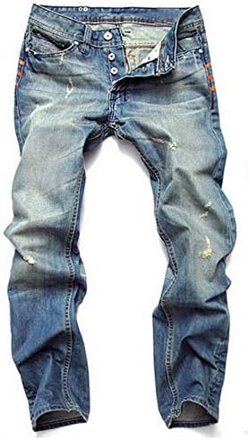 גברים של בציר במצוקה קרע ג 'ינס רטרו חורים רזה שטף ג' ינס מכנסיים סקיני ישר רגל ז ' אן מכנסיים