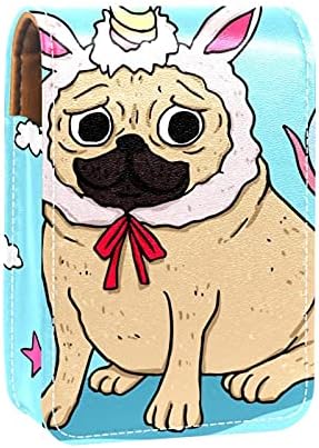 שפתון מקרה עם מראה כחול כלב חד קרן גלוס מחזיק נייד שפתון אחסון תיבת נסיעות איפור תיק מיני עור קוסמטי