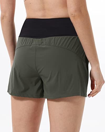מכנסיים קצרים של הנשים של הרטפור מהיר יבש 2 ב -1 מכנסיים קצרים אתלטים במותניים עם תוחם רשת לכיסים