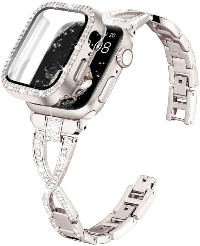 WIPALOR תואם לסדרה 8 7 Apple Watch Band 41 ממ+מארז Bling, קל משקל לנשים, צמיד מתכוונן קל, יהלום מבריק
