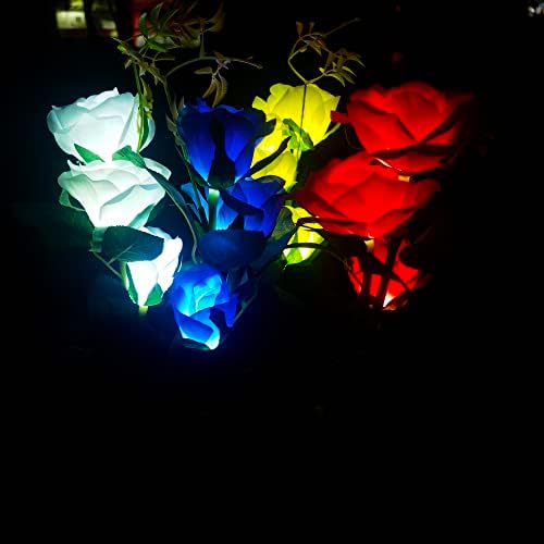 אורות גינה סולארית חיצונית אורות אטומים אטומים באדמה 4 חבילה 12 ורדים פרחים עם 4 צבעים אורות