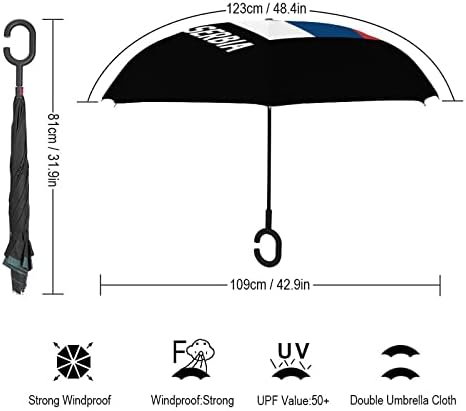 דגל של מטרייה הפוכה סרביה הפוך למגריה מתקפלת הפוכה עם רוח עם ידית בצורת C לגברים נשים