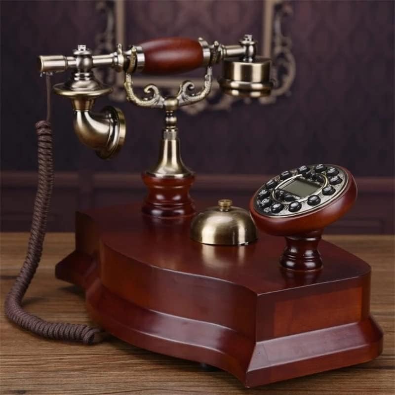 GRETD עתיק טלפון קבוע פעמון מכני פסטורלי רטרו משרד ביתי עץ מוצק טלפון טלפון תאורה אחורית כחולה+חינם+מזהה