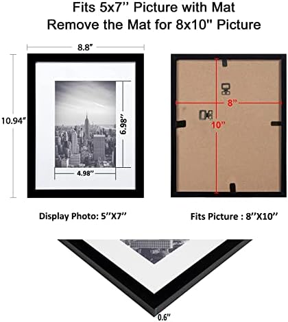 8x10 סט מסגרת תמונה של 3 תמונות תצוגה 5x7 עם מחצלת או 8x10 ללא מחצלת, מסגרות צילום קולאז 'לעיצוב