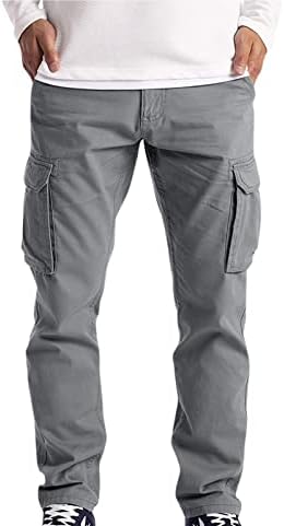 מכנסי משיכה לגברים מכנסיים מזדמנים סבלים צבע אחיד מכנסיים ישר מרובי כיסים