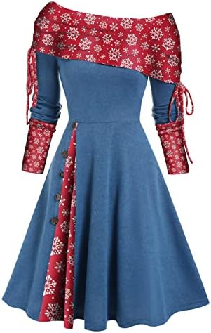 Lcziwo משמלת שרוול ארוך כתף לנשים שמלות חולצות מתלקחות רכות נוחות שמלות חסימה של חסימת צבע שמלת חג מזדמן
