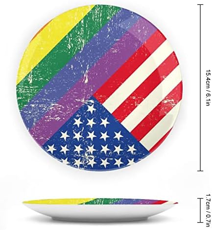 דגל הומוסקסואלי מעורב עם דגל אמריקאי עצם סין צלחת דקורטיבית צלחות קרמיקה עגול