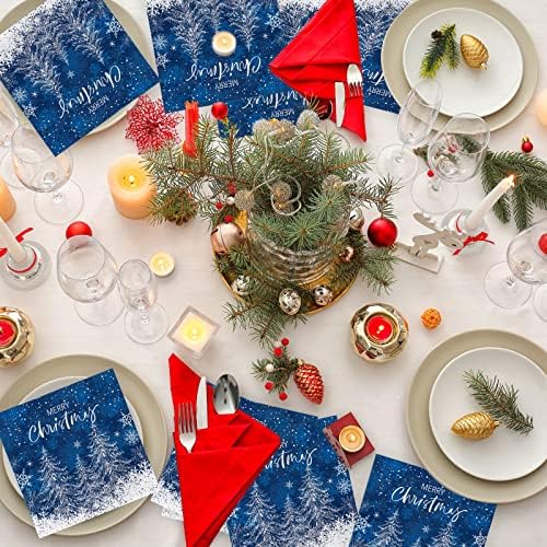 Anydesign 80 חבילה מפיות נייר חג שמח מפיות כחול לבן חג המולד קוקטייל מפיות מפיות משקאות חד פעמיים מפיות לחג המולד