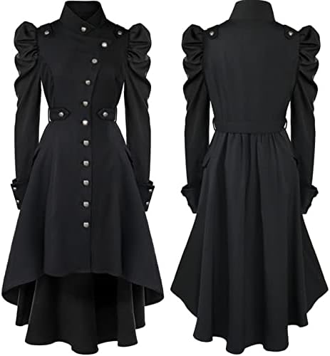 ז'קט נשים מימי הביניים בסגנון בריטי מידי מעיל שמלת שרוולים ארוכים כפתור למטה צווארון דק דק אמצע אורך.