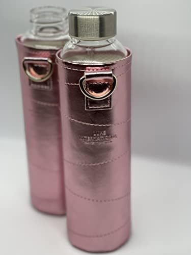 בקבוק מי זכוכית עם שרוול עור דמוי עור - 25 גרם - הוכחת דליפה ו- BPA בחינם - זכוכית בורוסיליקט