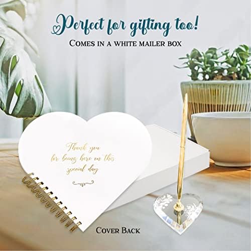 3 יחידות ייחודי לב צורת חתונה ספר אורחים, ספר אורחים כולל מתכת עט עם אקריליק עט מחזיק, חתונה ספר אורחים אלטרנטיבי