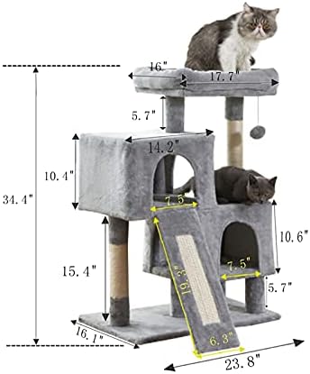 חתול מגדל, 34.4 סנטימטרים חתול עץ עם גירוד לוח, 2 יוקרה דירות, חתול עץ גרדן, יציב וקל להרכיב, עבור