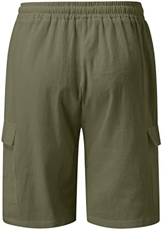 מכנסי מטען לגברים, פשתן כותנה מוצקה מזדמנים של גברים מכנסיים של כיס חוף מכנסיים קצרים
