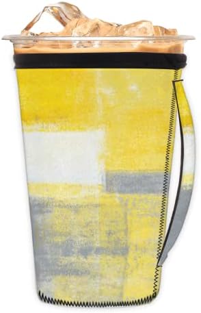 ציור אמנות אפור צהוב מופשט שימוש מחדש שרוול קפה קר עם שרוול כוס ניאופרן לסודה, לאטה, תה, משקאות, בירה