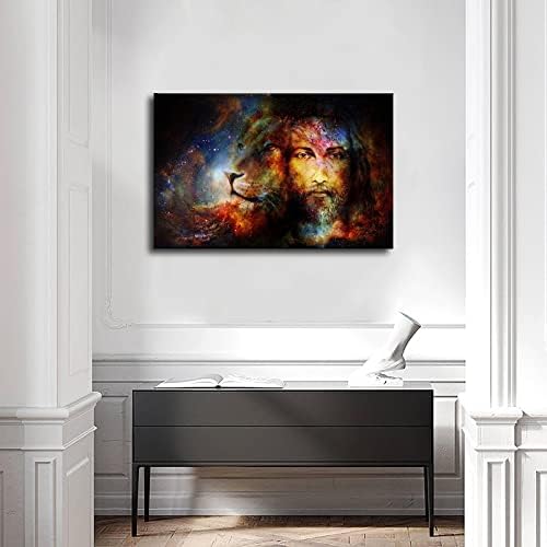 ישוע עם אריה דיוקן נוצרי פוסטר דקורטיבי ציור בד חדר שינה חדר אמבטיה מטבח ציור דקורטיבי HD הדפסת שמן ציור שמן
