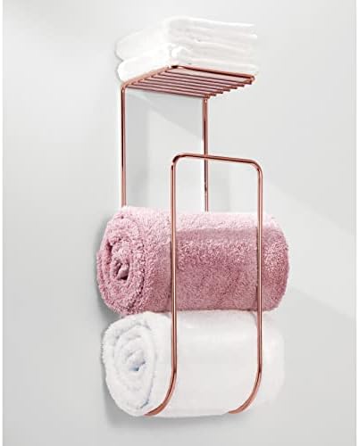 מחזיק מגבות אמבטיה ומארגן עם מדף אחסון - מתלה מגבת קיר מתכת מודרני - מתלה מחזיק מגבות לחדר אמבטיה עם מדף