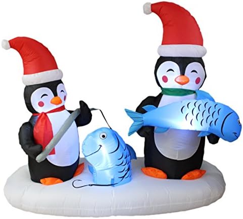 BZB סחורות 6 רגל ארוכות לחג המולד מואר מתנפח שני פינגווינים שמחים מסיבת דיג אורות LED אורות קישוטי חג מקורה