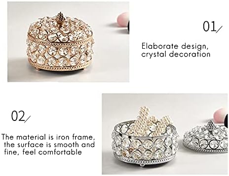 Jteyult Crystal תיבת תכשיטים ברזל ציפוי ציפוי תיבת תכשיטים תכשיטים תכשיטים קופסת אחסון גביש ארגון שולחן עבודה