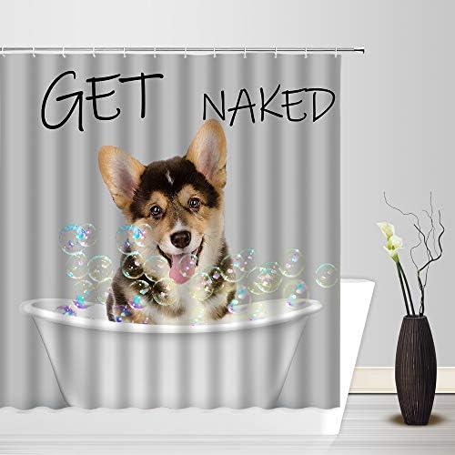 קבלו עירום מצחיק וילון מקלחת כלבים חמוד קורגי גור רחצה בבועות אמבטיות חיה מקסימה לחובב חיות מחמד וילון