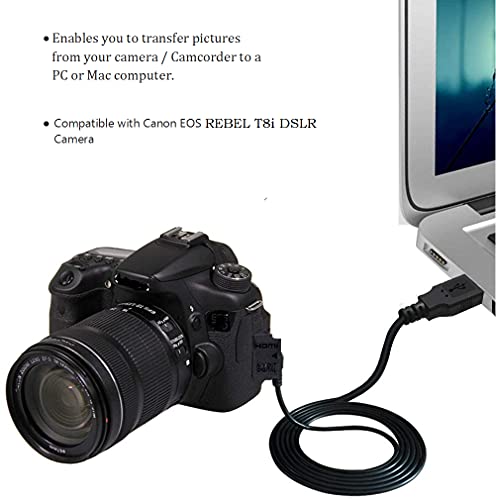 מצלמת Canon Canon תואמת כבל USB עבור Canon EOS Rebel T8i DSLR מצלמת, USB 2.0 נתונים ומטען כבל