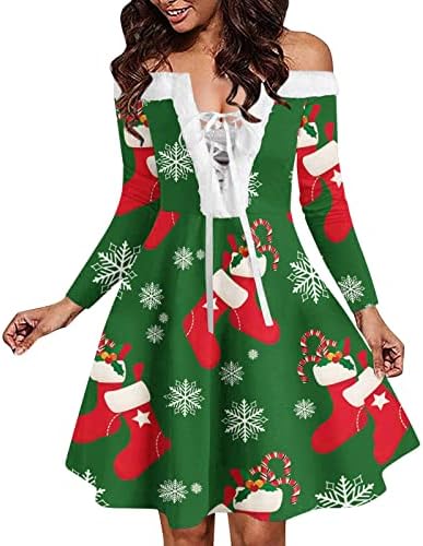 שמלות חג מולד לנשים משובצות צוואר עגול עץ חג המולד שמלת קו בתוספת שמלת מסיבת לילה קוקטייל אלגנטית